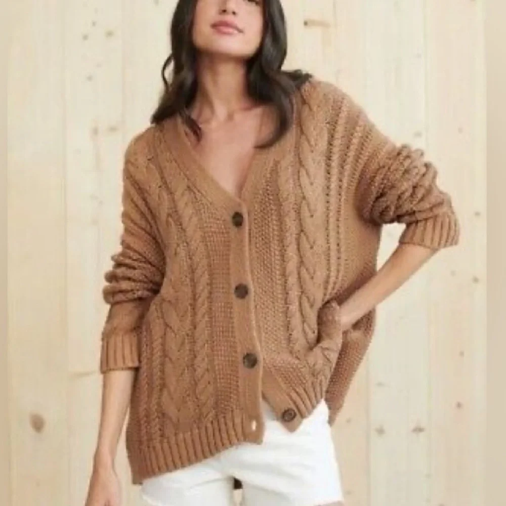 Jenni Kayne Cable Knit Oversized Cardigan In Brown - Picture 1 of 8